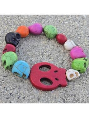 Happy Halloween Skull Beaded Colorful Stretch Bracelet